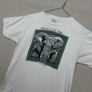 Vintage African Elephant Graphic T Shirt 90s White Crew Neck Short Sleeve Size M
